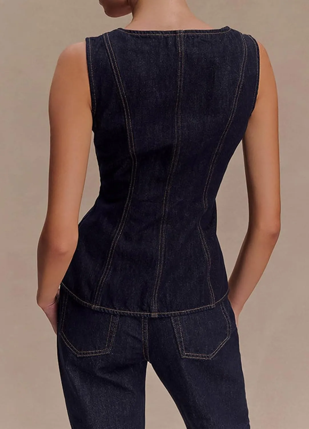 loveimgs Women Two Piece Denim Set Sleeveless Button Down Jean Vest Tank Top Straight Leg Long Pants Jeans Bootcut Outfit