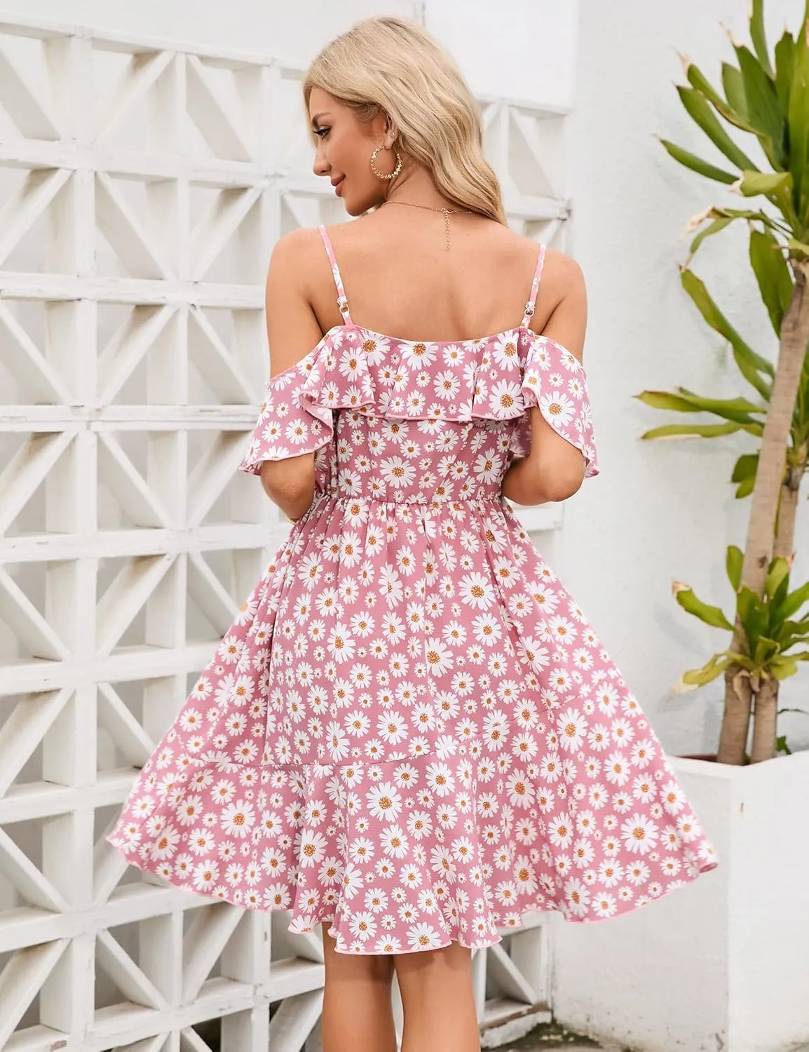 Maternity Nursing Dress Womens V-Neck Spaghetti Strap Ruffle Sleeve Daisy Printed A-Line Tiered Flowy Swing Dress