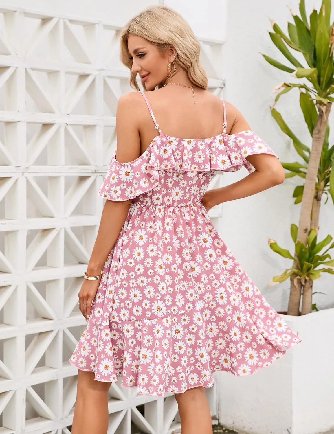 Maternity Nursing Dress Womens V-Neck Spaghetti Strap Ruffle Sleeve Daisy Printed A-Line Tiered Flowy Swing Dress