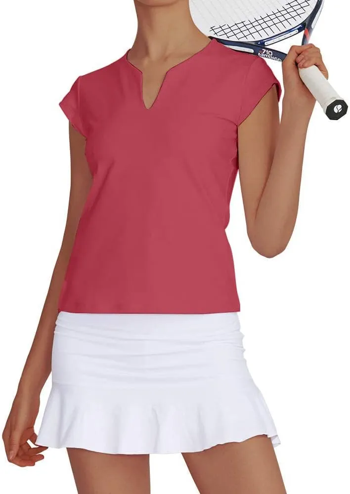 Meja Women Tennis Shirt Short Sleeve,V Neck Golf T Shirt Quick Dry Running Shirts Activewear