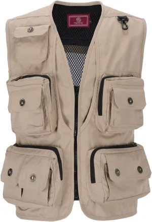 Men Utility Vest Cotton Work Safari Hiking Vest Outdoor Cargo Vest Multi Pockets Fishing Vest