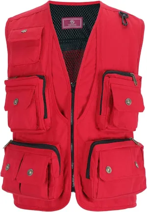 Men Utility Vest Cotton Work Safari Hiking Vest Outdoor Cargo Vest Multi Pockets Fishing Vest