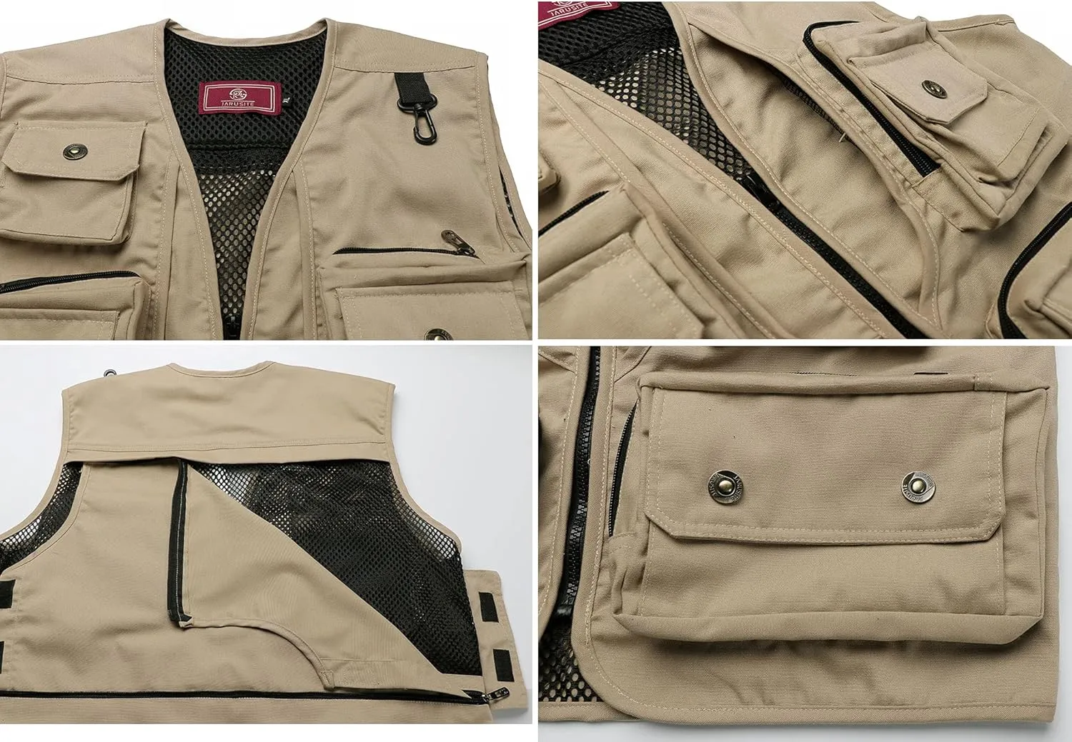Men Utility Vest Cotton Work Safari Hiking Vest Outdoor Cargo Vest Multi Pockets Fishing Vest