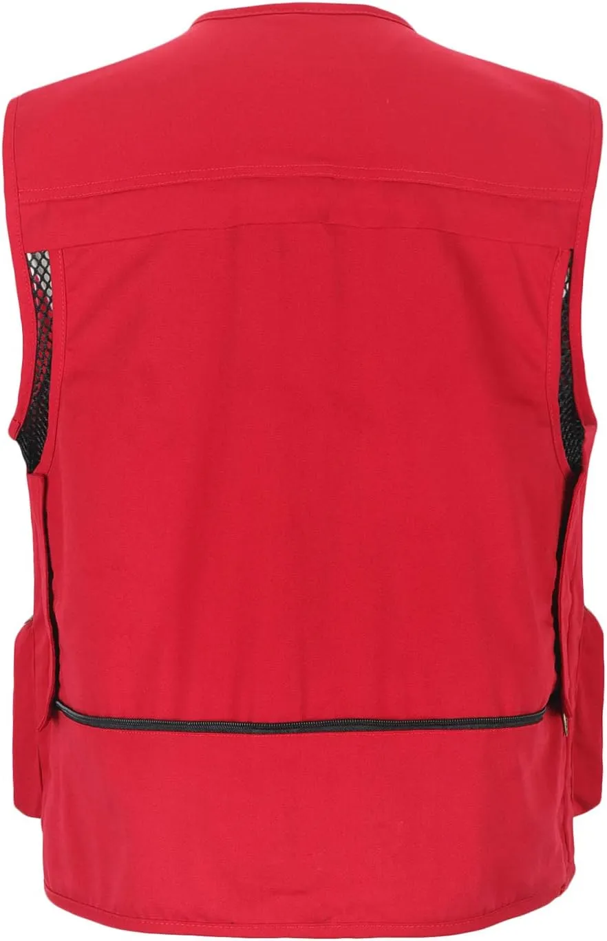 Men Utility Vest Cotton Work Safari Hiking Vest Outdoor Cargo Vest Multi Pockets Fishing Vest