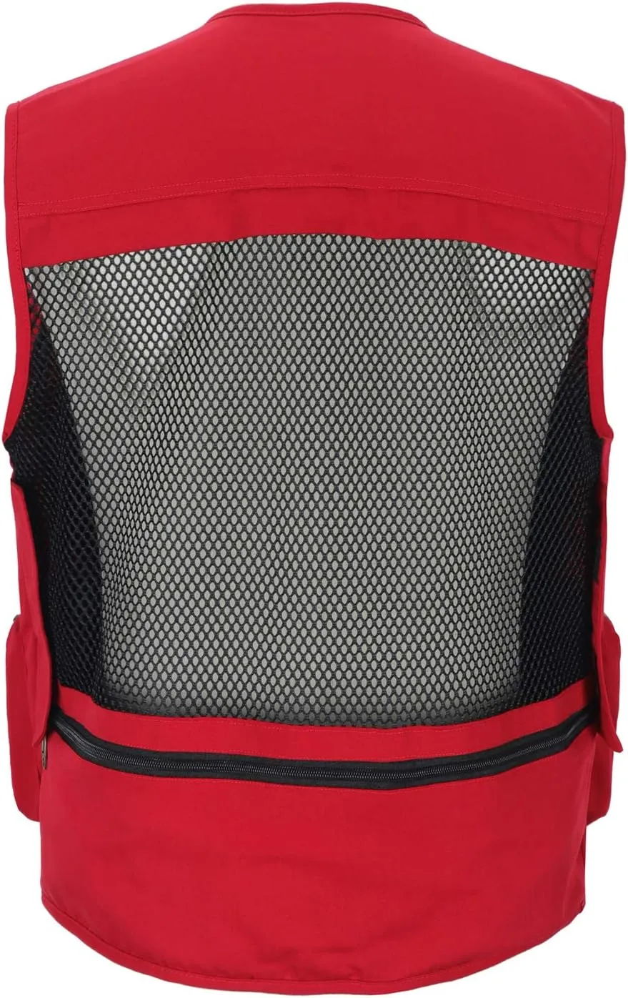 Men Utility Vest Cotton Work Safari Hiking Vest Outdoor Cargo Vest Multi Pockets Fishing Vest
