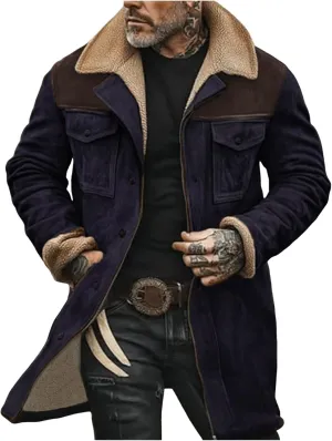 Men Vintage Suede Jacket Plush Collar Coats Faux Leather Jacket Men Zip Up Motorcycle Jacket Coats Retro Tops