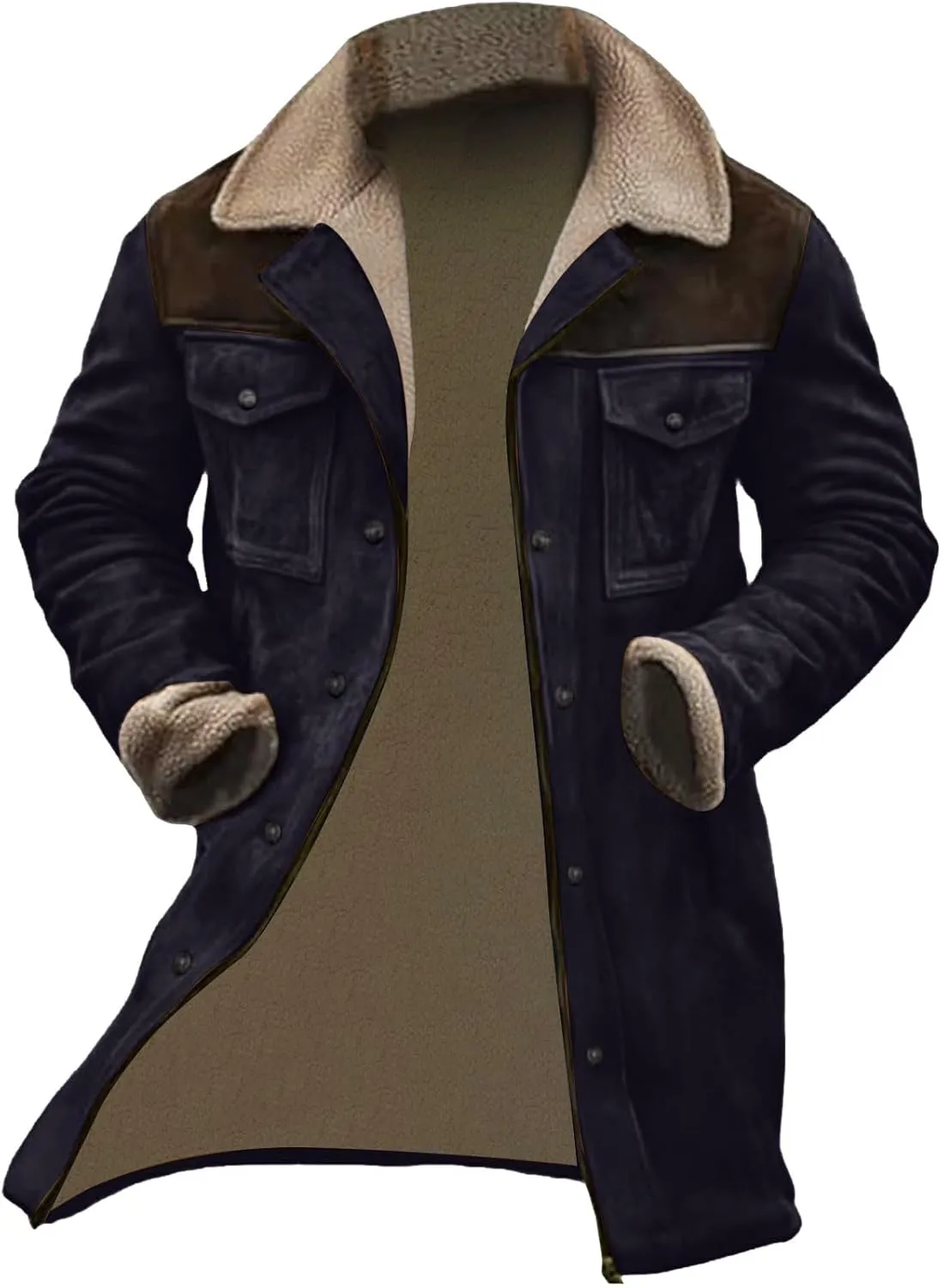Men Vintage Suede Jacket Plush Collar Coats Faux Leather Jacket Men Zip Up Motorcycle Jacket Coats Retro Tops