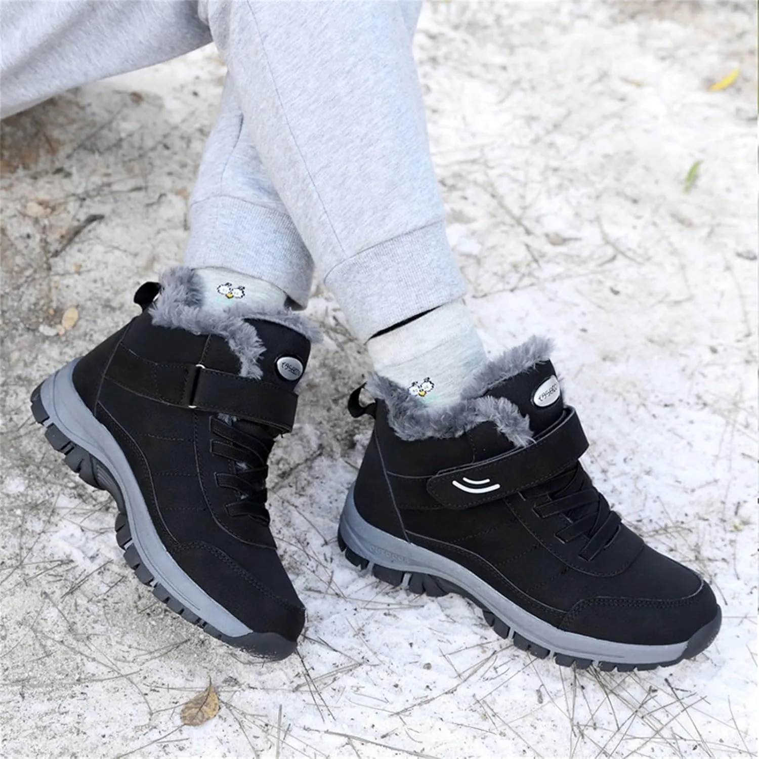 Men Work Boots Soft Toe Hiking Sneakers with Warm Fur Lining Womens Workout Shoes Slip Resistant Waterproof Outdoor Work Botas Lightweight Hike Grounded Footwear