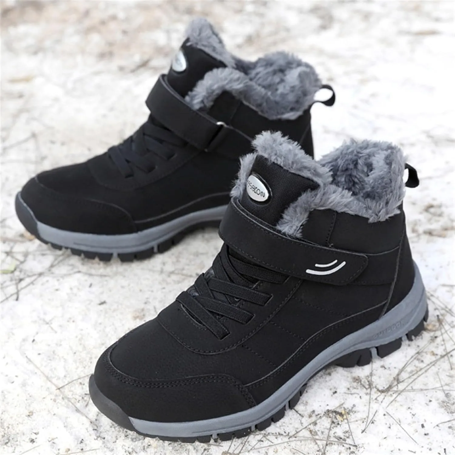 Men Work Boots Soft Toe Hiking Sneakers with Warm Fur Lining Womens Workout Shoes Slip Resistant Waterproof Outdoor Work Botas Lightweight Hike Grounded Footwear