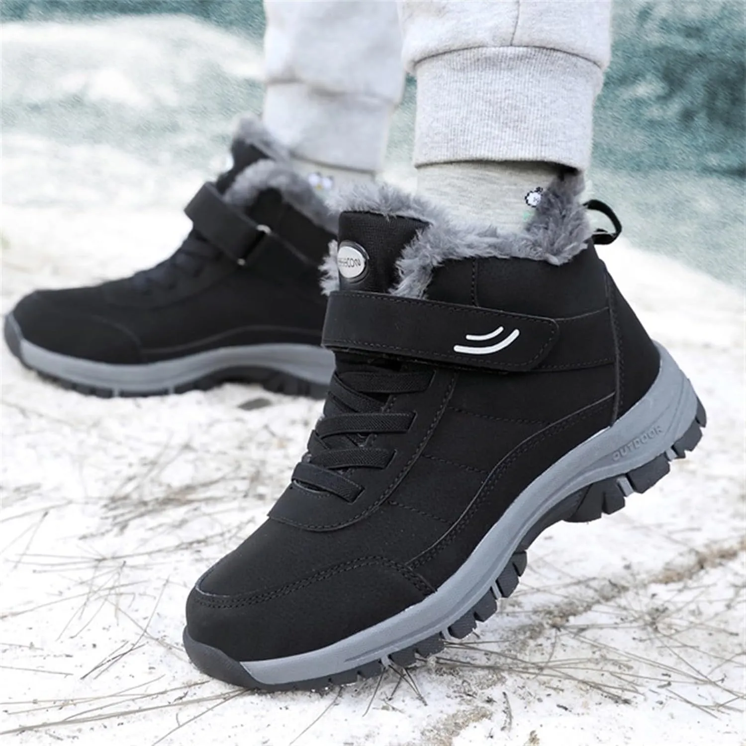 Men Work Boots Soft Toe Hiking Sneakers with Warm Fur Lining Womens Workout Shoes Slip Resistant Waterproof Outdoor Work Botas Lightweight Hike Grounded Footwear
