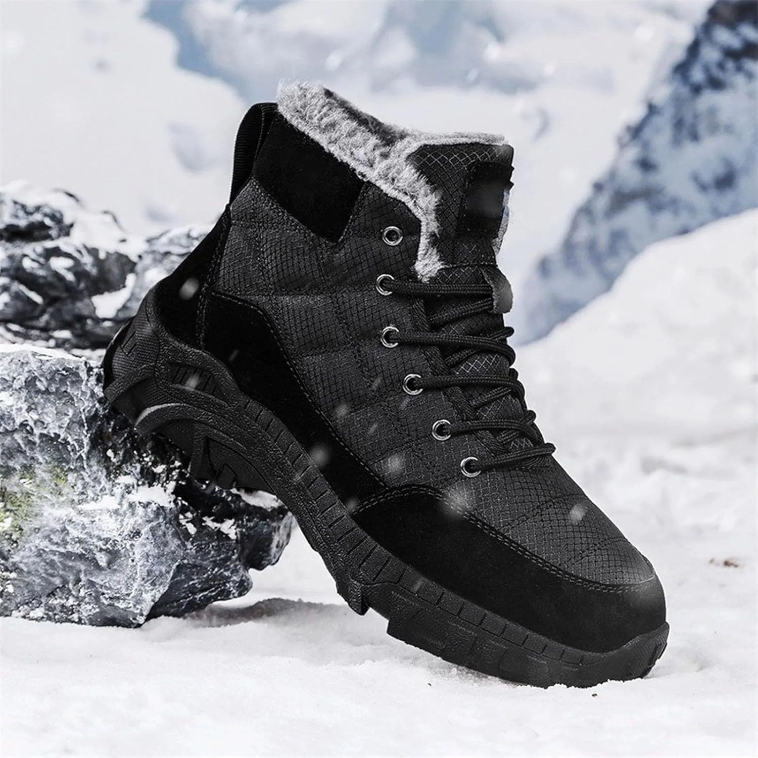 Men Work Boots Steel Toe Hiking Sneakers Warm Fur Lined Womens Safety Toe Shoes Soft Toe Work Botas Soft Toe Non Slip Rubber Sole Hike Grounded Footwear
