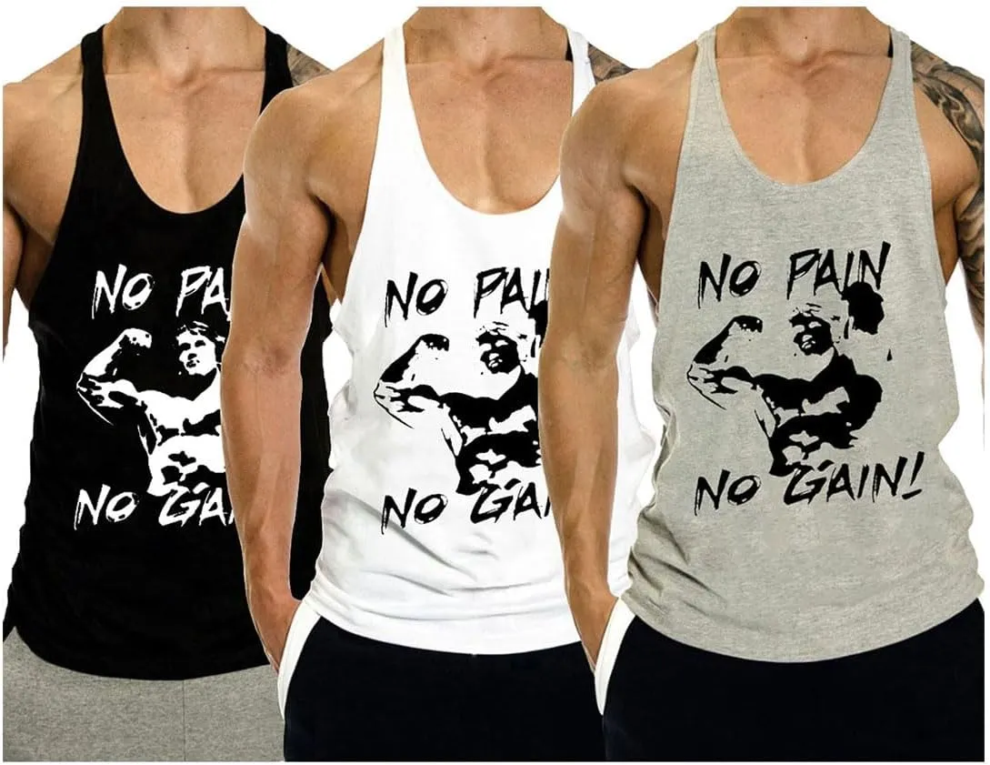 Mens 3 Pack Tank Tops Workout Gym Muscle Shirt Y-Back Fitness Bodybuilding Sleeveless T Shirt