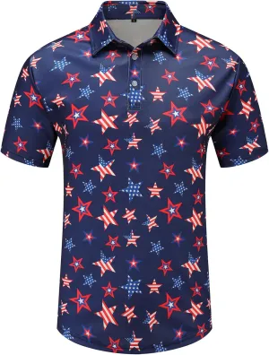 Men's American Flag Polo Shirt, USA Patriotic Short Sleeve Dri-Fit Quick-Dry Golf Shirt