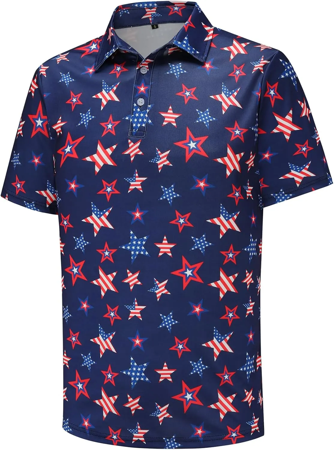 Men's American Flag Polo Shirt, USA Patriotic Short Sleeve Dri-Fit Quick-Dry Golf Shirt