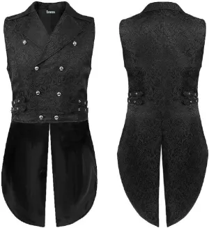 Men's Black Brocade Tailored Vest Waistcoat Tailcoat Damask Gothic Steampunk Victorian/Wedding Tail Coat Vest/USA