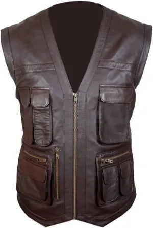 Men's Black Leather Sleeveless Biker Jacket - Motorcycle Leather Biker Vest