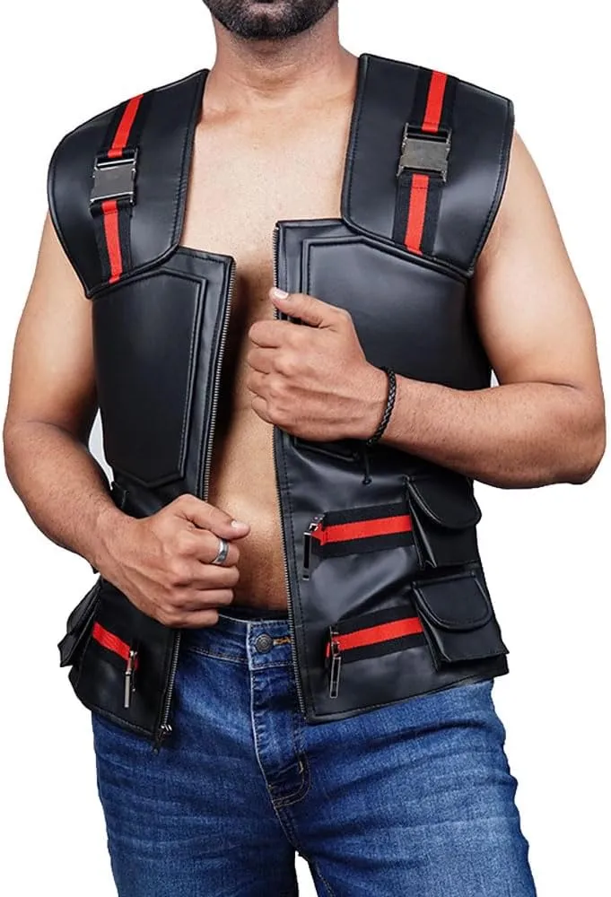 Mens Blade Trinity Stylish Wesley Snipes Cosplay Wear Costume Faux Leather Combat-Vest Halloween Costumes