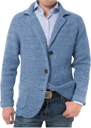 Mens Blazer Vintage Waffle Knit Jacket Formal Classic Button Down Lapel Collar Work Business Dress Suit Jacket Coat