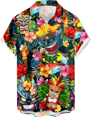 Mens Button Down Short Sleeve Shirt Shirt Collar Abstract Printed Shirts Casual Beach Tops