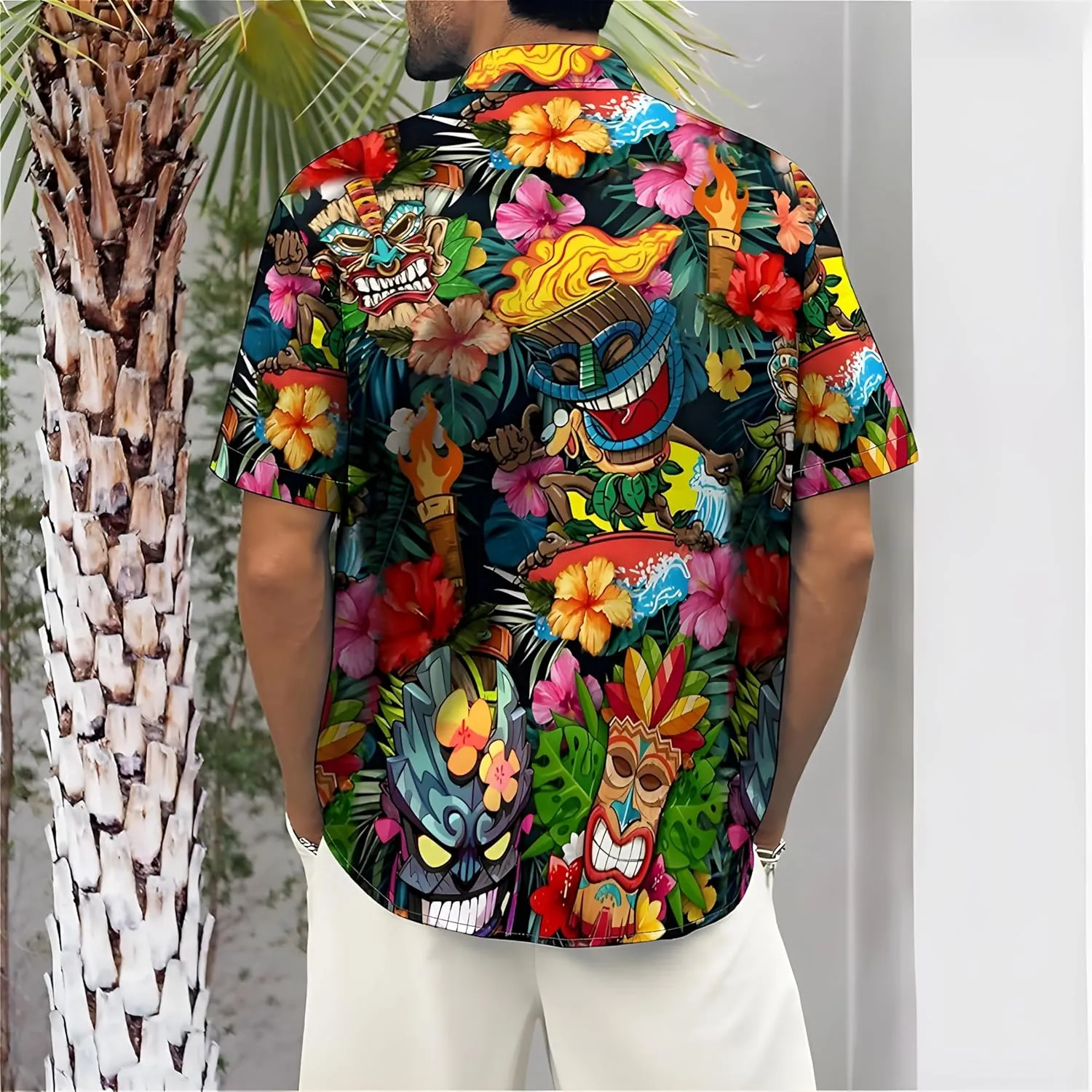 Mens Button Down Short Sleeve Shirt Shirt Collar Abstract Printed Shirts Casual Beach Tops