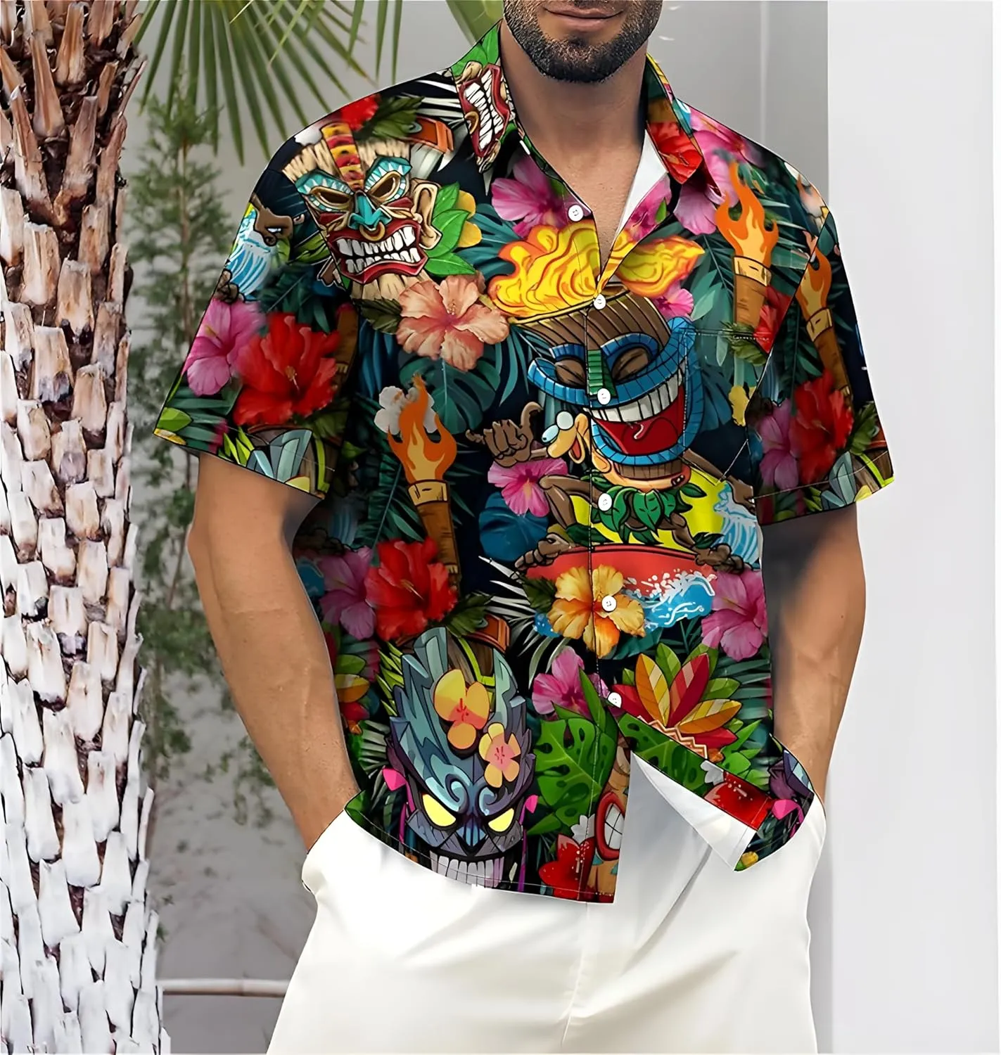 Mens Button Down Short Sleeve Shirt Shirt Collar Abstract Printed Shirts Casual Beach Tops