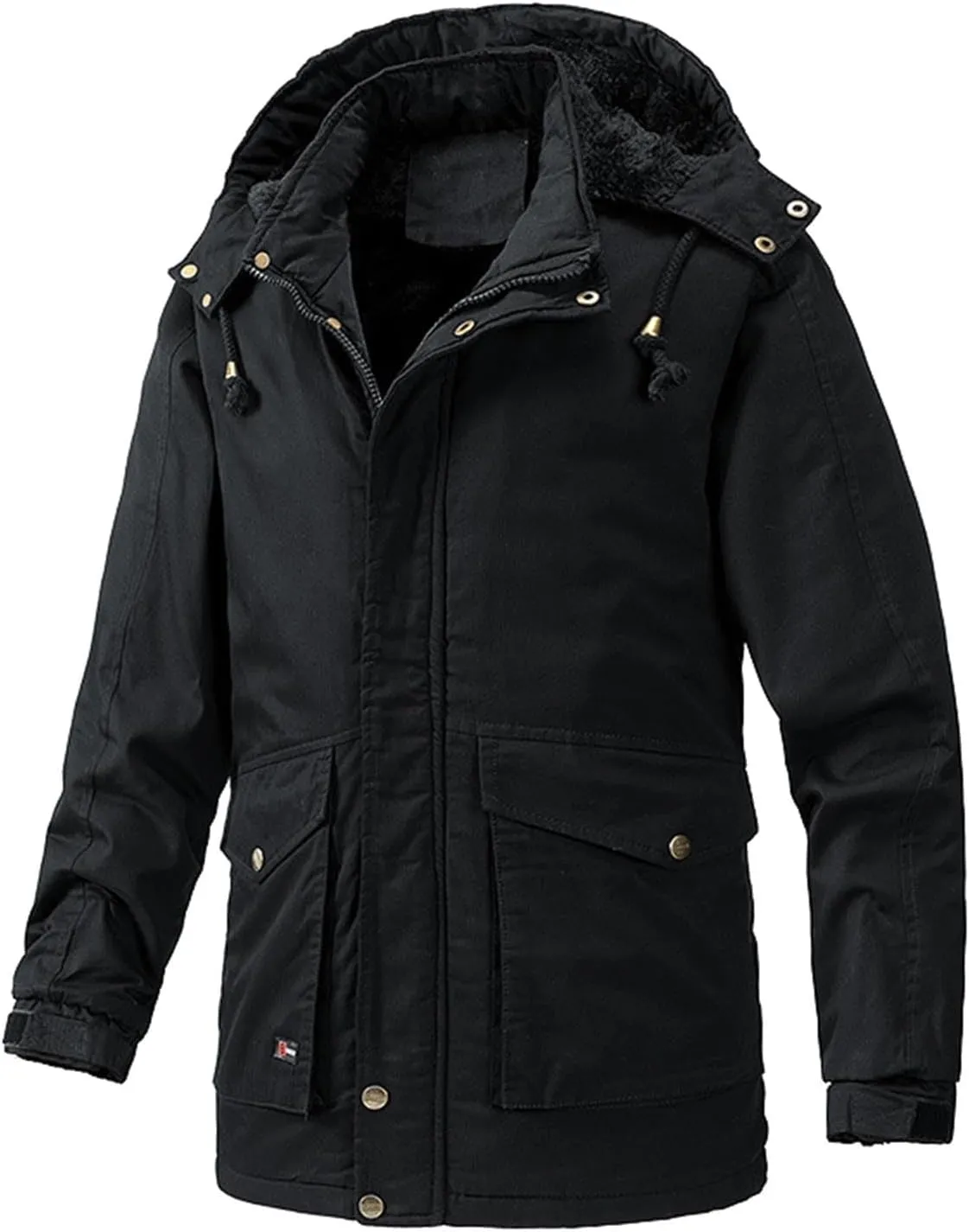 Men's Cargo Jacket 2024 Winter Warm Coats Fleece Lined Jackets with Removable Hood Ski Snow Mountain Windproof Overcoat
