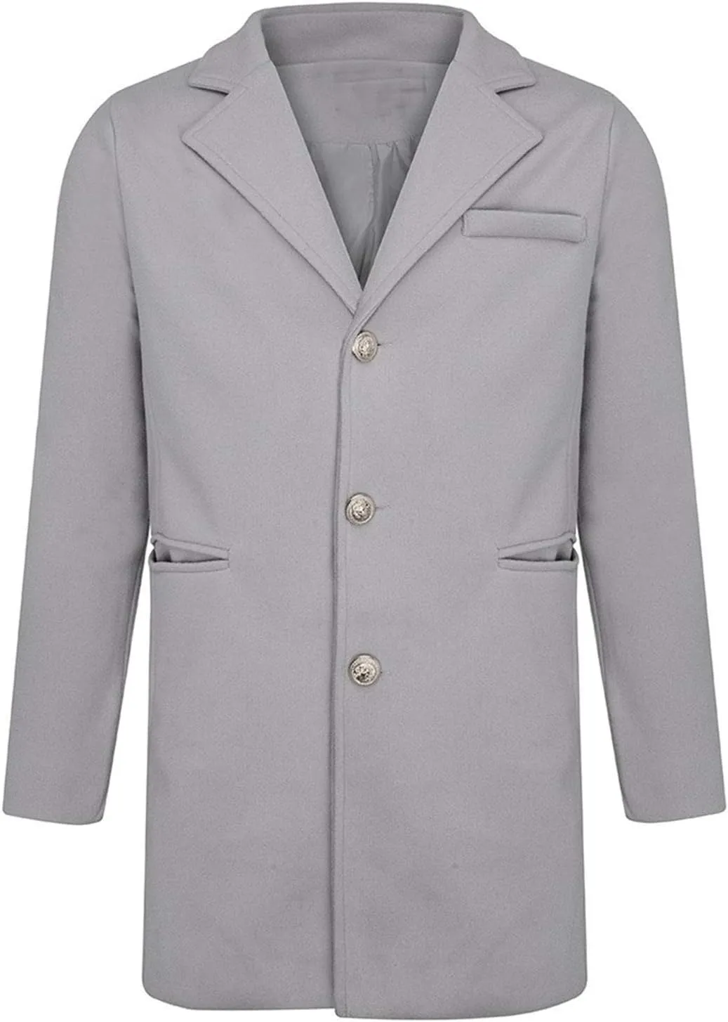 Men's Casual Color Block Trench Coat Slim Fit Notched Collar Long Jacket Overcoat Single Breasted Peacoat wih Pocket