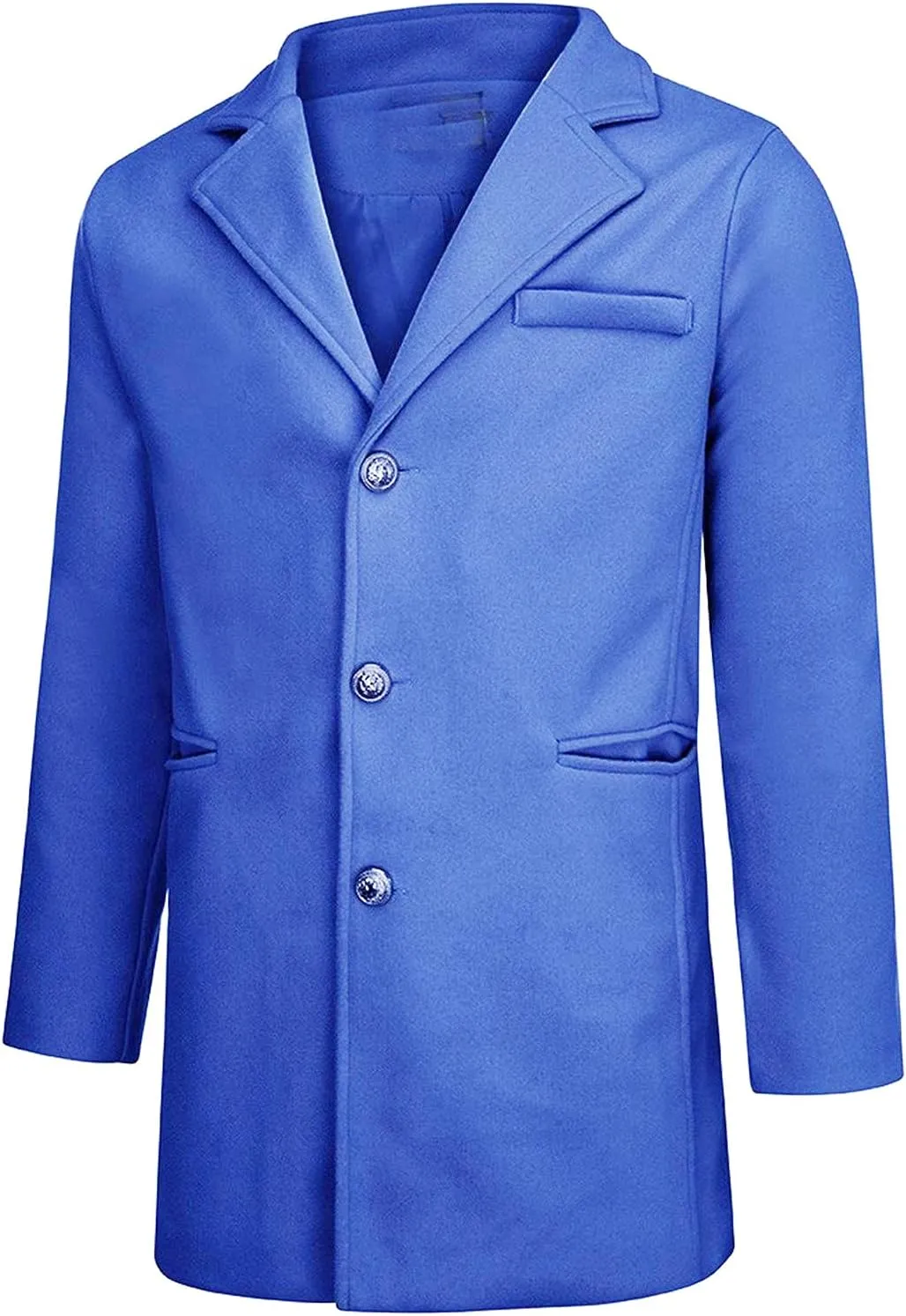 Men's Casual Color Block Trench Coat Slim Fit Notched Collar Long Jacket Overcoat Single Breasted Peacoat wih Pocket