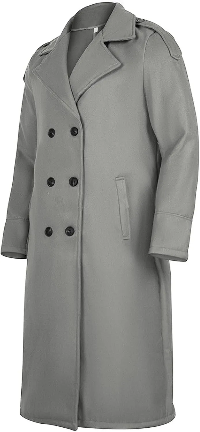 Men's Classic Slim Fit Long Jacket Warm Casual Single Breasted Overcoat with Pockets