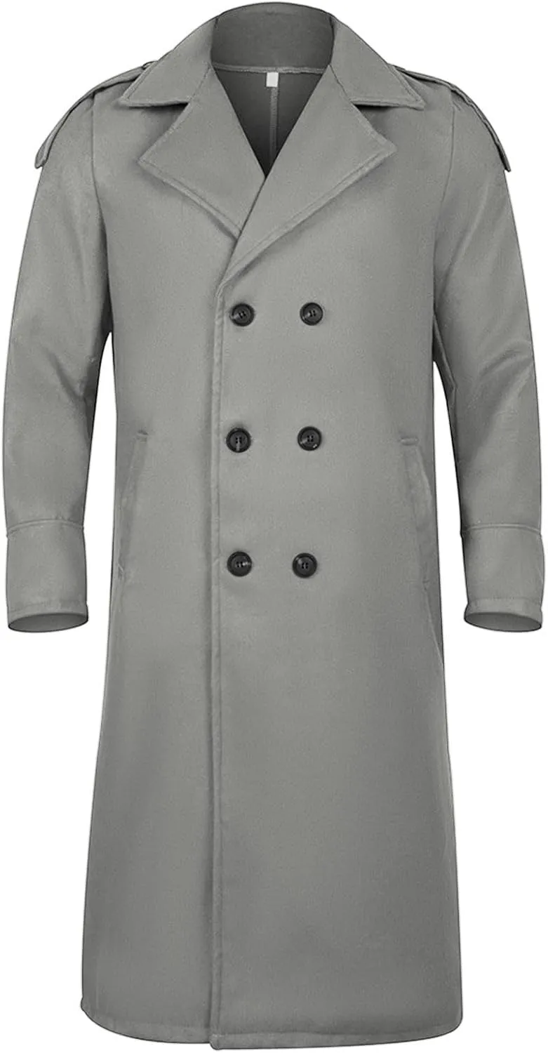 Men's Classic Slim Fit Long Jacket Warm Casual Single Breasted Overcoat with Pockets