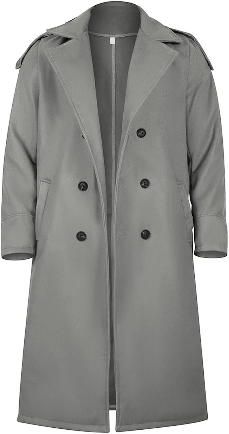 Men's Classic Slim Fit Long Jacket Warm Casual Single Breasted Overcoat with Pockets