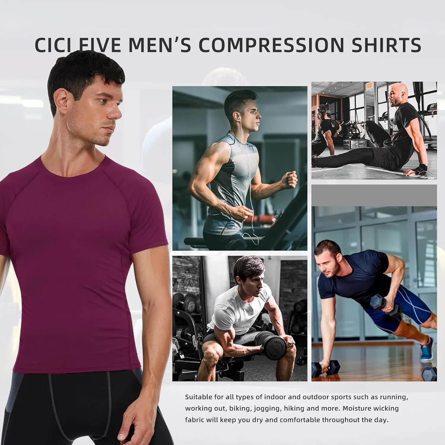 Men's Compression Shirt Short Sleeve Athletic Workout T Shirt Quick Dry Undershirts Baselayer Gym Tops