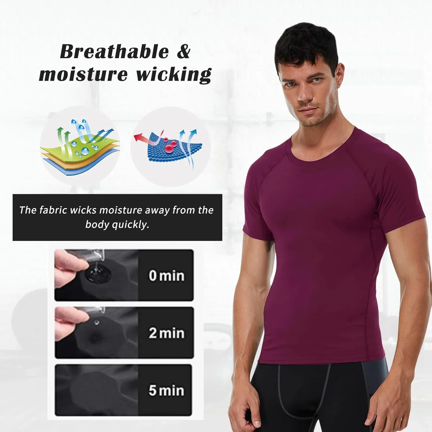 Men's Compression Shirt Short Sleeve Athletic Workout T Shirt Quick Dry Undershirts Baselayer Gym Tops