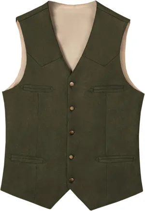 Men's Cowboy Suede Faux Leather Suit Vest Casual Western Cowhide Vest Vintage Slim Fit Waistcoat