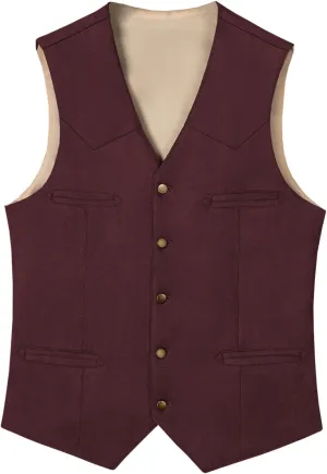 Men's Cowboy Suede Faux Leather Suit Vest Casual Western Cowhide Vest Vintage Slim Fit Waistcoat