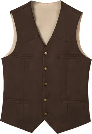 Men's Cowboy Suede Faux Leather Suit Vest Casual Western Cowhide Vest Vintage Slim Fit Waistcoat