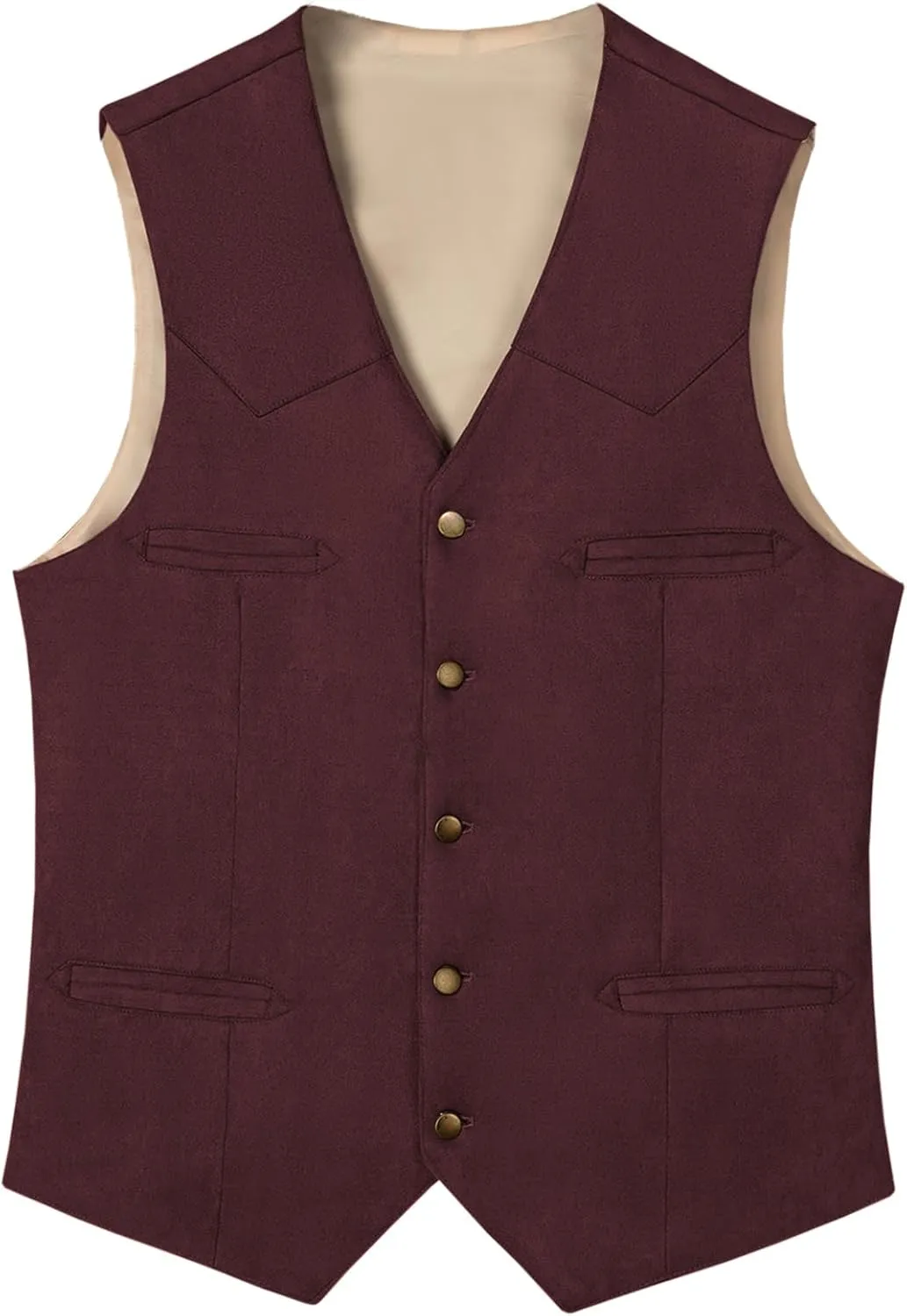 Men's Cowboy Suede Faux Leather Suit Vest Casual Western Cowhide Vest Vintage Slim Fit Waistcoat