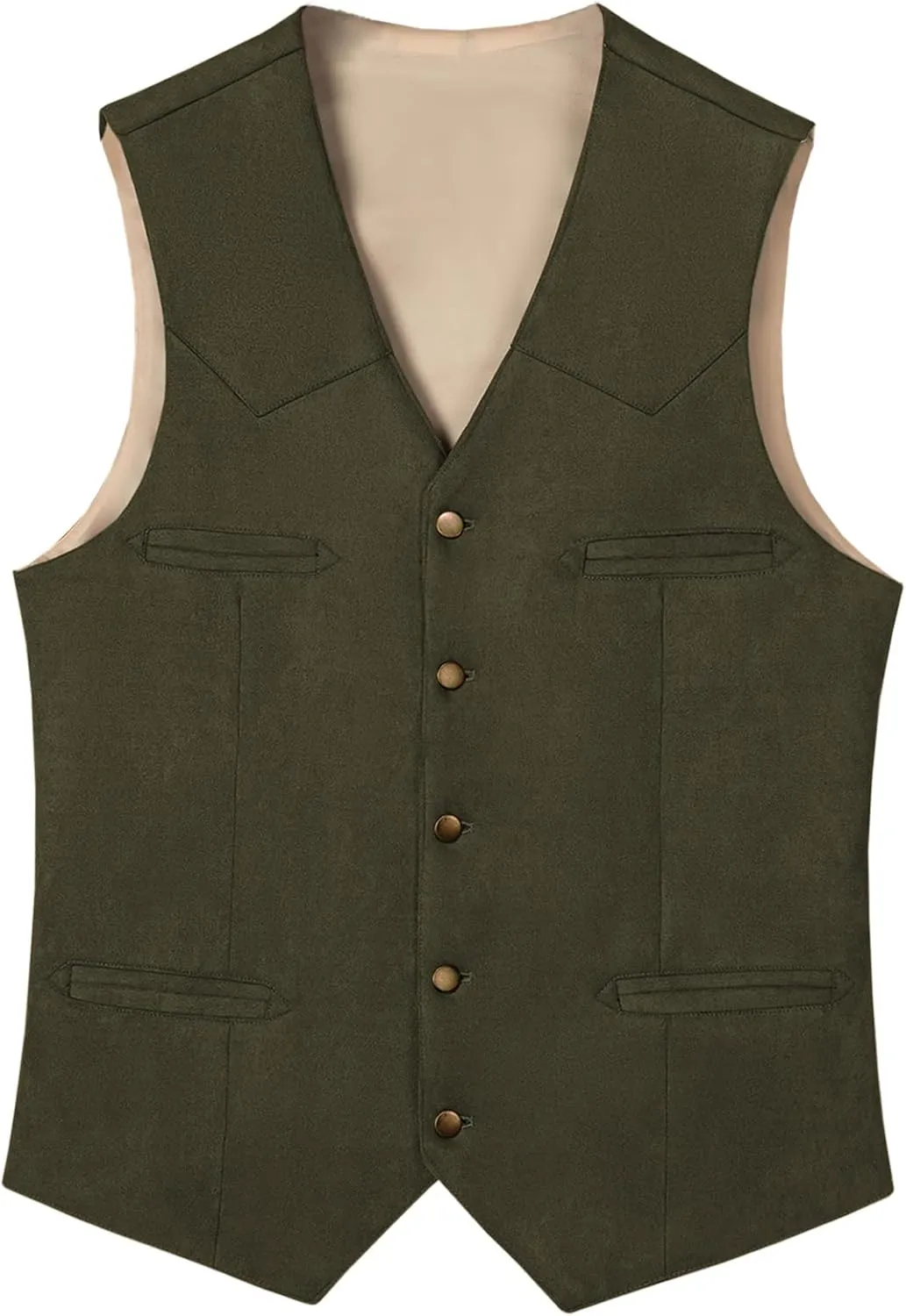 Men's Cowboy Suede Faux Leather Suit Vest Casual Western Cowhide Vest Vintage Slim Fit Waistcoat
