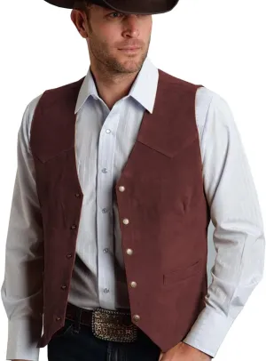 Men's Cowboy Suede Leather Vest Western Vest Cowhide Suede Waistcoat Men Vests