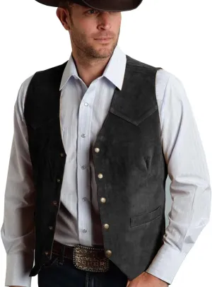 Men's Cowboy Suede Leather Vest Western Vest Cowhide Suede Waistcoat Men Vests