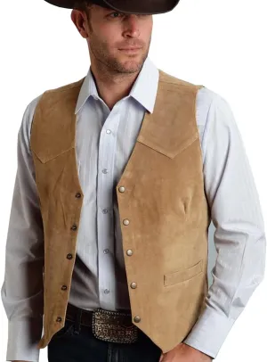 Men's Cowboy Suede Leather Vest Western Vest Cowhide Suede Waistcoat Men Vests