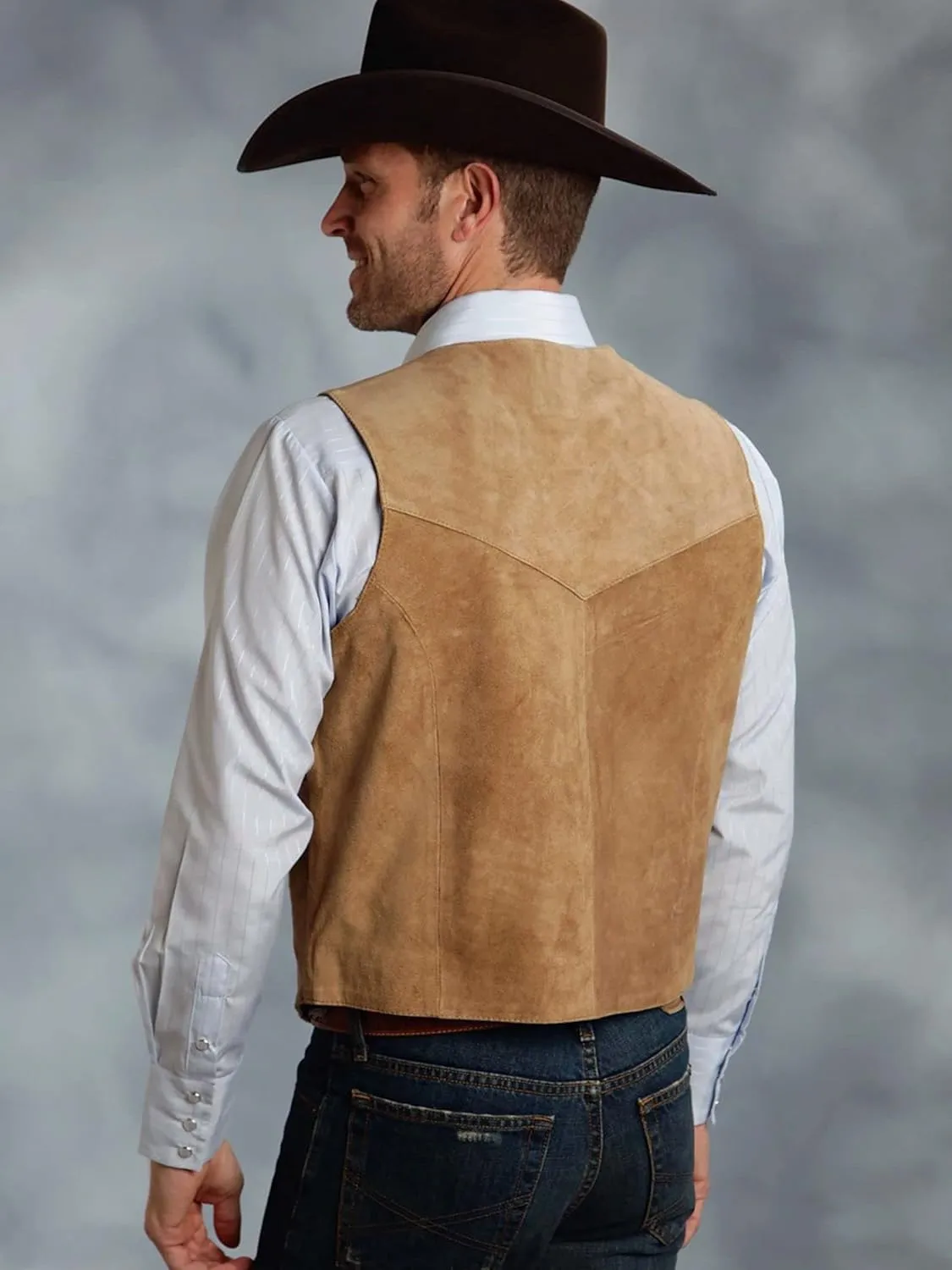 Men's Cowboy Suede Leather Vest Western Vest Cowhide Suede Waistcoat Men Vests