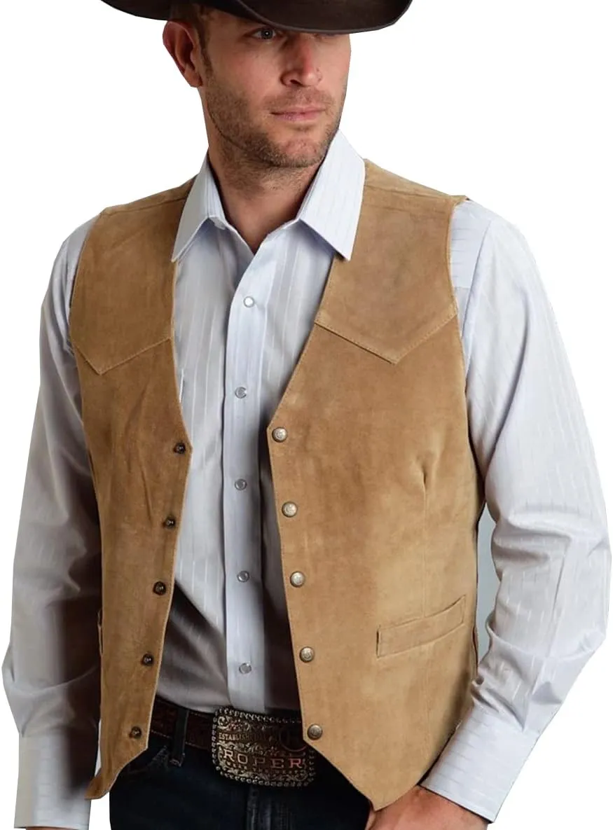 Men's Cowboy Suede Leather Vest Western Vest Cowhide Suede Waistcoat Men Vests