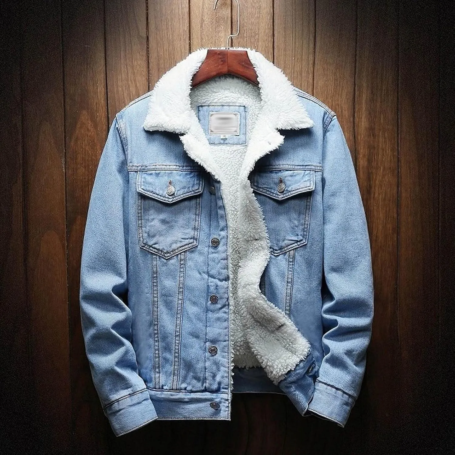 Men's Denim Jacket Sherpa Fleece Lined Jean Jackets Winter Warm Trucker Coat Lapel Cowboy Thicken Outerwear