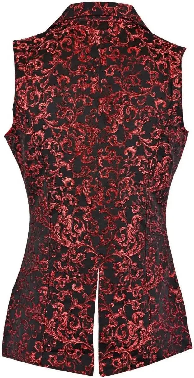 Mens Double Breasted Victorian Red GOVERNOR Vest Waistcoat VTG Brocade Gothic Steampunk/USA
