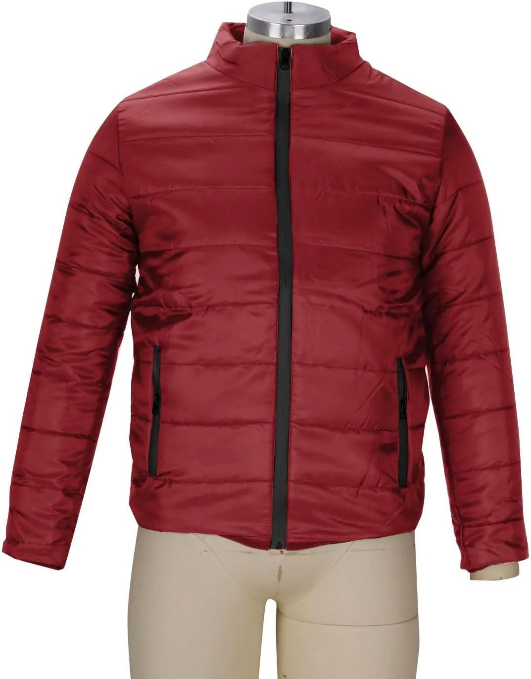 Mens Down Winter Coats Warm Puffer Jacket Stand Collar Cotton Padded Waterproof Outerwear with Zipper Pockets