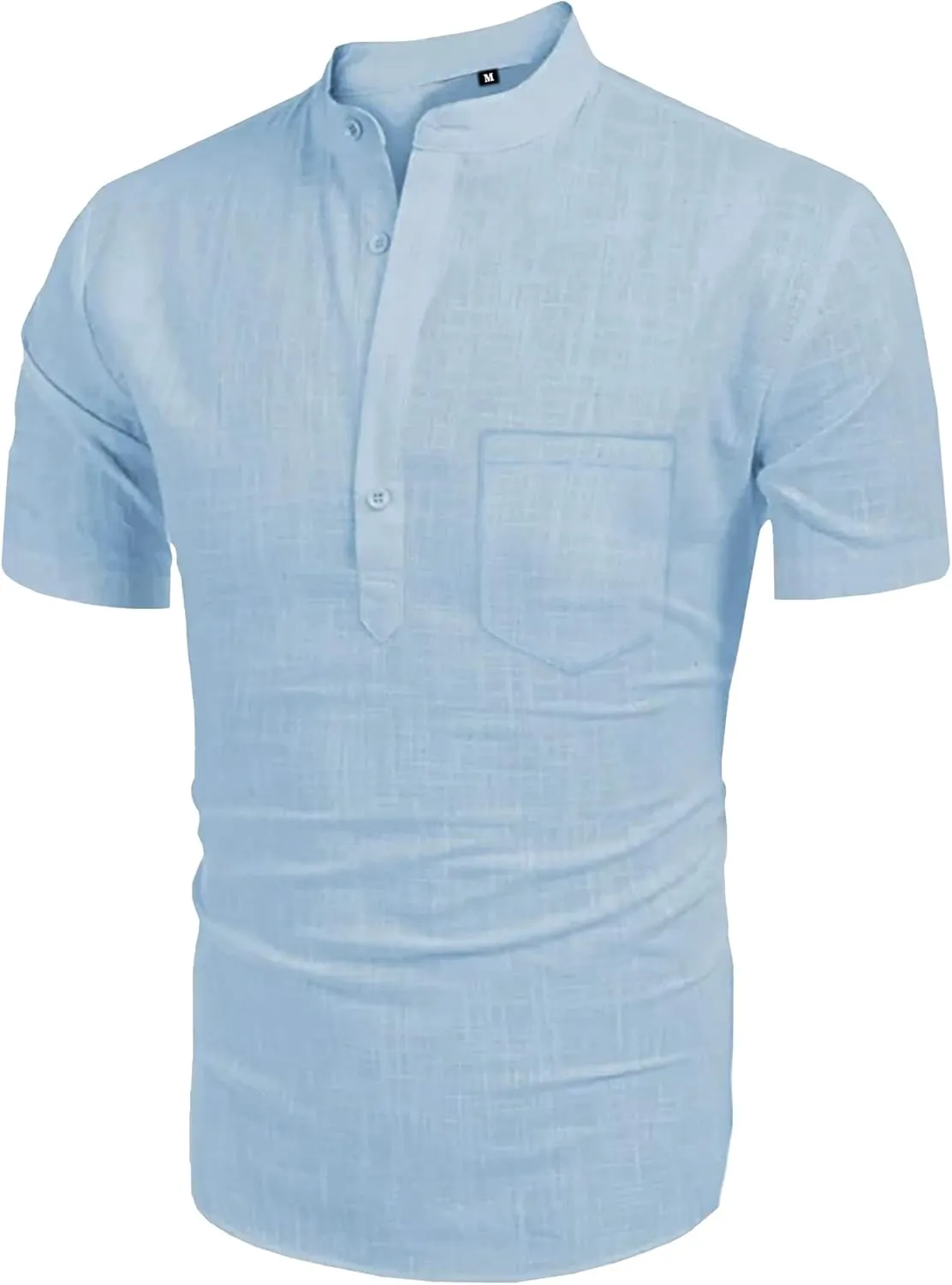 Men's Henley Shirt Summer Causal Shot Sleeve Hippie Beach T Shirt Band Collar Lightweight Yoga Tee Tops