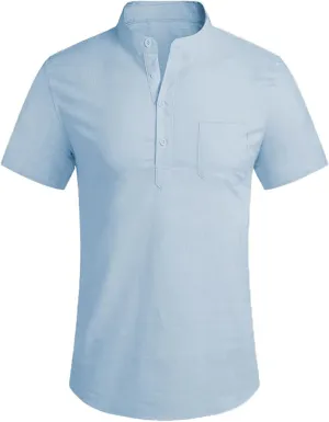 Men's Henley Shirt Summer Causal Shot Sleeve Hippie Beach T Shirt Band Collar Lightweight Yoga Tee Tops