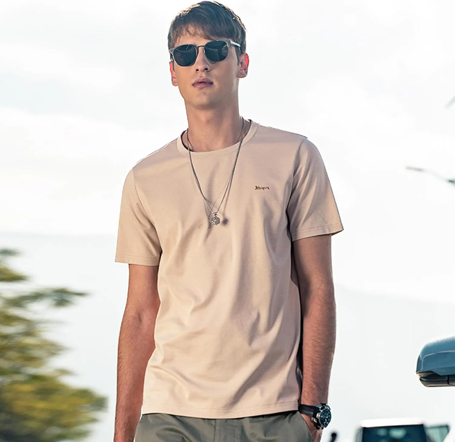 Men's Ice Silk T-Shirt,Quick Drying Breathable Top, Ice Silk Smooth Sports Shirt