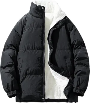 Mens Insulated Winter Warm Jackets Windproof Stand Collar Cotton Quilted Jackets Thicken Thermal Snow Padded Coats